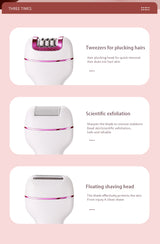 3-in-1 Ladies Electric Epilator, Shaver & Callus Remover with LED Display - Rechargeable & Waterproof(Gray) - 45-Degree Angle
