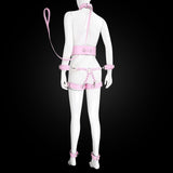 Full Body PU Leather Bondage Restraint Set with Collar, Leash, Cuffs & Harness - Adjustable Adult Play(Pink)