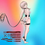 Full Body PU Leather Bondage Restraint Set with Collar, Leash, Cuffs & Harness - Adjustable Adult Play(Pink) - Front View