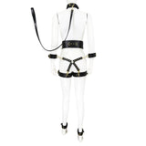 Full Body PU Leather Bondage Restraint Set with Collar, Leash, Cuffs & Harness - Adjustable Adult Play(Black)