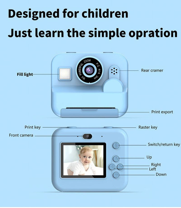 Instant Print Camera - 48MP Dual Lens, 2.4 IPS Screen, Thermal Printing(blue)