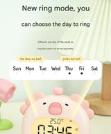 Cute Animal Digital Alarm Clock with Night Light, Temperature & Countdown Timer(Pink salamander)
