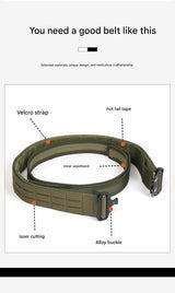 Dual Layer Quick Release Tactical Belt - Attachment System, Alloy Cobra Buckle, Adjustable Nylon(Khaki) - Side View