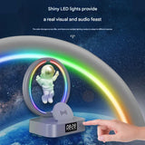 Astronaut Levitating Bluetooth Speaker Lamp - Wireless Charging, RGB Light, Clock, FM Radio & Multi-Input(gold) - Front View