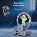 Astronaut Levitating Bluetooth Speaker Lamp - Wireless Charging, RGB Light, Clock, FM Radio & Multi-Input(gold) - Top-Down View