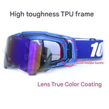 Professional Motocross & Ski Goggles - HiPER Lens, TPU Frame(Black frame with white belt and blue lens) - Front View