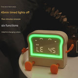 Adorable Toast-Shaped Digital Alarm Clock with Night Light & Phone Stand - Multifunctional Kids Clock(milky) - Front View
