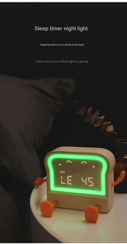 Adorable Toast-Shaped Digital Alarm Clock with Night Light & Phone Stand - Multifunctional Kids Clock(milky)