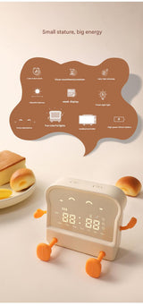 Adorable Toast-Shaped Digital Alarm Clock with Night Light & Phone Stand - Multifunctional Kids Clock(brown) - Side View