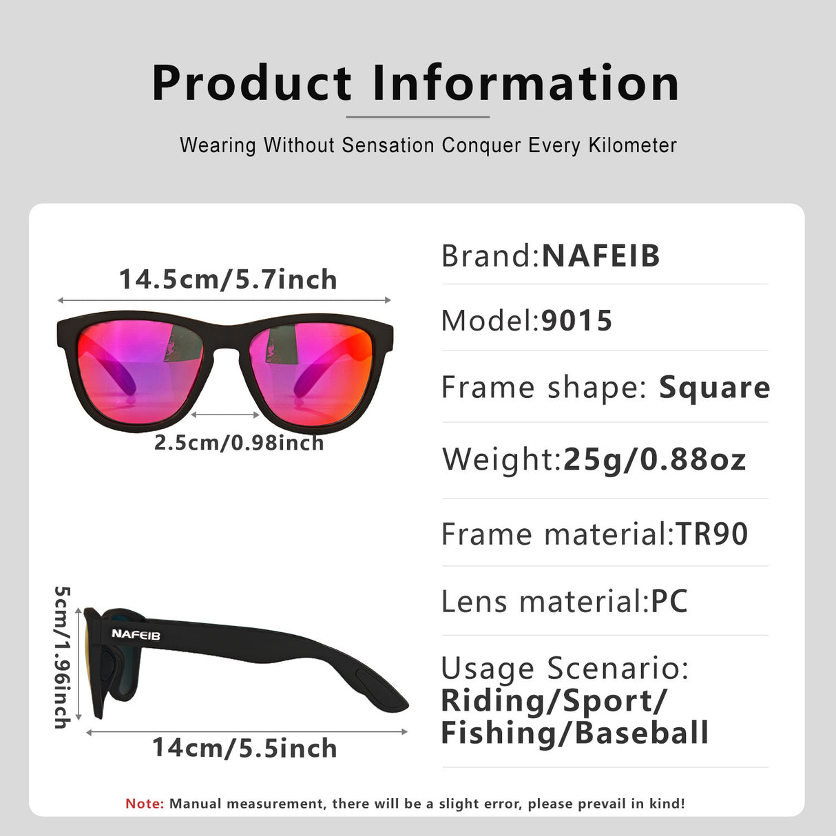 NAFEIB Polarized Sports Sunglasses - Lightweight TR90 Frame, UV400 Protection for Riding & Outdoor Activities(Sky blue)
