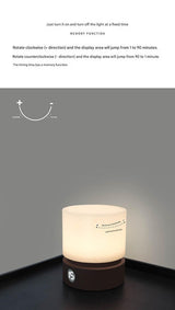 Cylindrical LED Night Light with Timer & Stepless Dimming - USB-C Rechargeable, 1200mAh Battery(Brown) - Front View