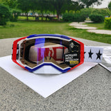 Performance Motocross & Off-Road Goggles - Increased Impact Protection with Lens Lock System(Red and blue frame blue film)