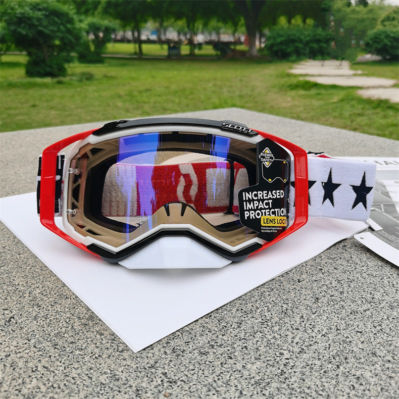 Performance Motocross & Off-Road Goggles - Increased Impact Protection with Lens Lock System(Red and black frame blue film)