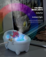Adorable Bathtub Humidifier with Colorful Night Light - USB-C, 340ml, Auto Shut-Off(Blue Bear) - Side View