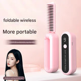 Foldable Wireless Hair Straightener Comb - 9 Temperature Settings, Anti-Scald, USB-C Rechargeable(pink)