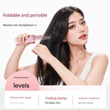 Foldable Wireless Hair Straightener Comb - 9 Temperature Settings, Anti-Scald, USB-C Rechargeable(pink) - Side View