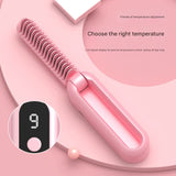 Foldable Wireless Hair Straightener Comb - 9 Temperature Settings, Anti-Scald, USB-C Rechargeable(pink) - 45-Degree Angle