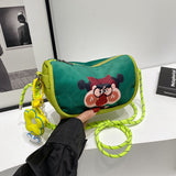 Whimsical Cartoon Girl Crossbody Bag - Lightweight Canvas with Adjustable Rope Strap & Flower Charm(green)