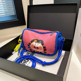 Whimsical Cartoon Girl Crossbody Bag - Lightweight Canvas with Adjustable Rope Strap & Flower Charm(Fruit green) - Side View