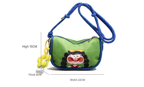 Whimsical Cartoon Girl Crossbody Bag - Lightweight Canvas with Adjustable Rope Strap & Flower Charm(Fruit green)