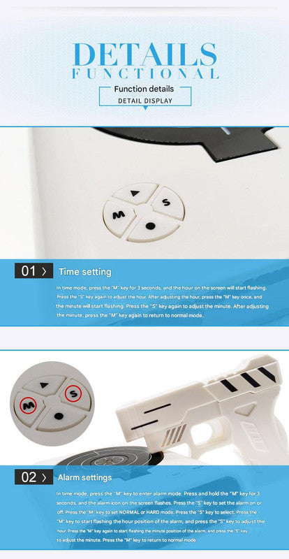 Gun Alarm Clock - Target Shooting Alarm with Infrared Gun, Recordable Alarm & Game Modes(Black), image 2