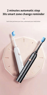 Professional Sonic Electric Toothbrush - 5 Modes, 40000 VPM, 180-Day Battery, IPX7 Waterproof with 4 Brush Heads(black) - Close-Up Angle