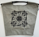 Printed Canvas Tote Bag - Water-Resistant, Large Capacity Shoulder Bag with Intricate Pattern(Dark grey cashew flower)