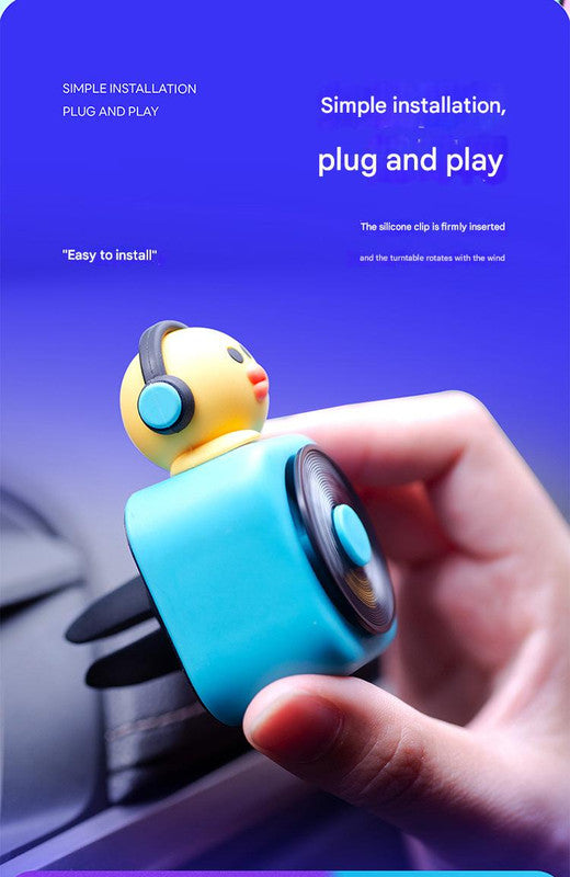 Car Air Freshener - CD Player Design with Spinning Record & Cute Character Topper(White bunny)