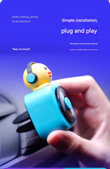 Car Air Freshener - CD Player Design with Spinning Record & Cute Character Topper(White bunny) - Top-Down View