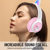 Cute Cat Ear Wireless Headphones - BT5.3, LED Lights, TF Card Slot, Soft Protein Padding(Blue)