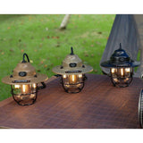 Retro LED Camping Lantern with Multiple Light Modes - USB Rechargeable, Hanging Design(black) - Front View
