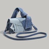 Chic Patchwork Denim Handbag - Versatile Crossbody, Shoulder & Top-Handle Bag(White) - Side View