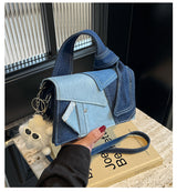 Chic Patchwork Denim Handbag - Versatile Crossbody, Shoulder & Top-Handle Bag(White) - Top-Down View