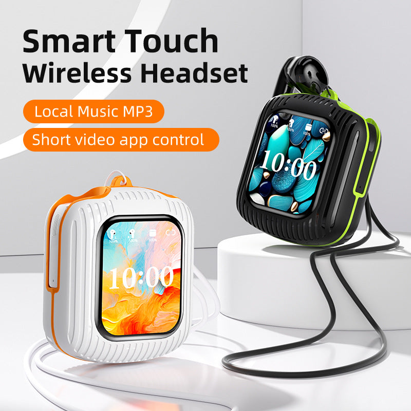 Smart Touch Wireless Headset with MP3 Player & Display - Caller ID, App Control, ENC Noise Reduction(Black green)