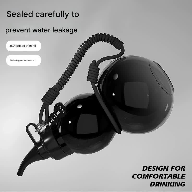 Unique Gourd-Shaped Sports Water Bottle - 800ml Tritan Material, Leakproof with Carry Strap(black)