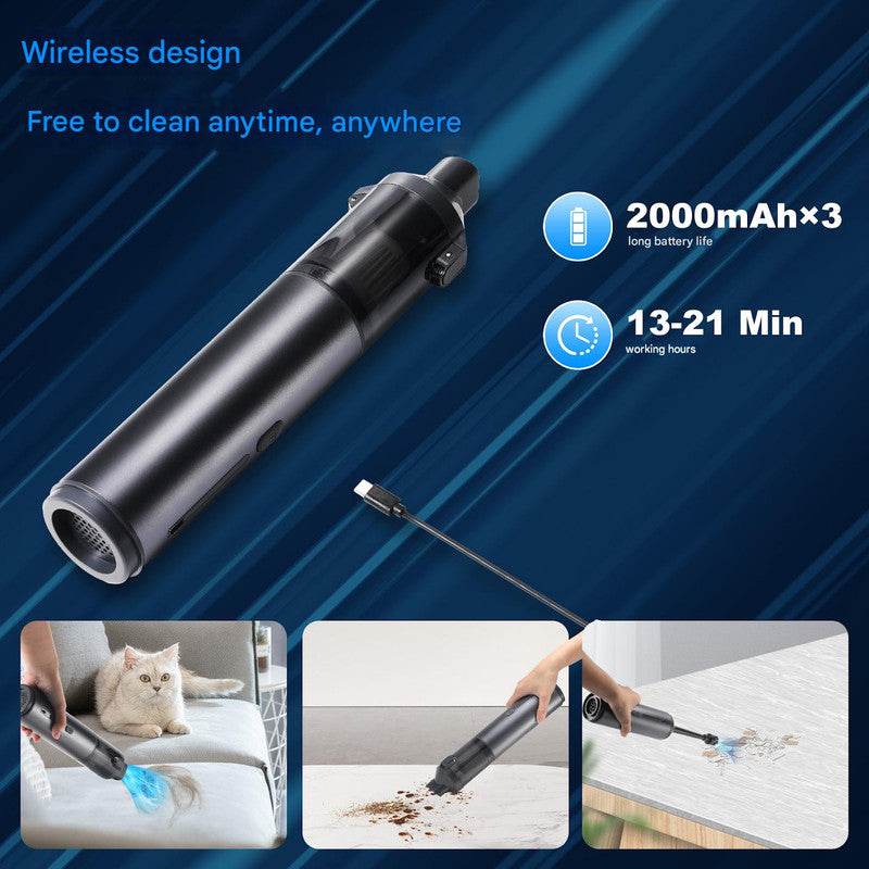 Portable Cordless Handheld Vacuum Cleaner - 16000Pa Suction, 3x2000mAh Battery, Multiple Attachments(black), Portable