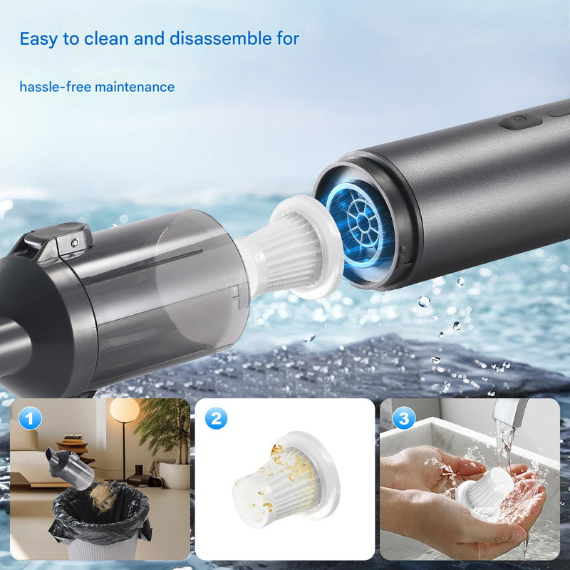 Portable Cordless Handheld Vacuum Cleaner - 16000Pa Suction, 3x2000mAh Battery, Multiple Attachments(black), image 4