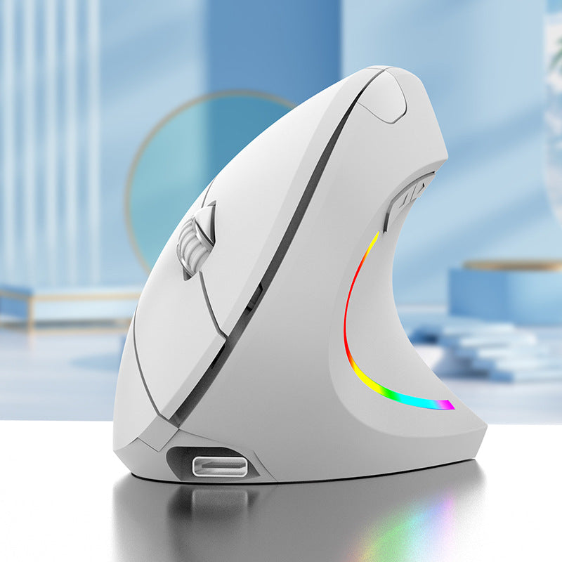 Ergonomic Vertical Wireless Mouse - 2.4G/Bluetooth, Rechargeable, RGB Light, 4 DPI Levels(white)