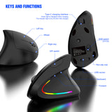 Ergonomic Vertical Wireless Mouse - 2.4G/Bluetooth, Rechargeable, RGB Light, 4 DPI Levels(grey) - Front View