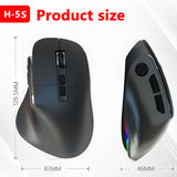 Ergonomic Vertical Wireless Mouse - Dual Mode (2.4G + Bluetooth), RGB Light, Rechargeable 500mAh Battery(black)