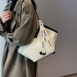 Chic Textured PU Leather Tote Bag with V-Cut Design & Decorative Ribbon Strap Accent(White) - Front View