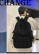Large Capacity Nylon Backpack - Fits Tablet, A4 Magazines, Umbrella - Multiple Pockets & Adjustable Straps(black) - Front View