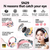 Trendy Graffiti Wireless Over-Ear Headphones - Bluetooth 5.1, HIFI 360 Surround Sound, 12H Playtime, Low Latency(black) - Front View