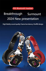 Wireless Over-Ear Headphones with Graffiti Design - Bluetooth 5.3, HIFI Sound, RGB Light, 8H Playtime(red) - Side View