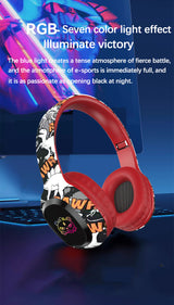 Wireless Over-Ear Headphones with Graffiti Design - Bluetooth 5.3, HIFI Sound, RGB Light, 8H Playtime(red) - Rear View