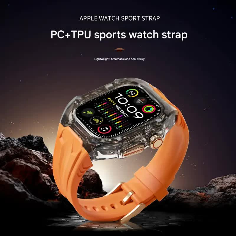 Transparent PC+TPU Sports Watch Strap & Case for Smart Watch - Raised Edge Protection, Wireless Charging Compatible(Orange transparent black)