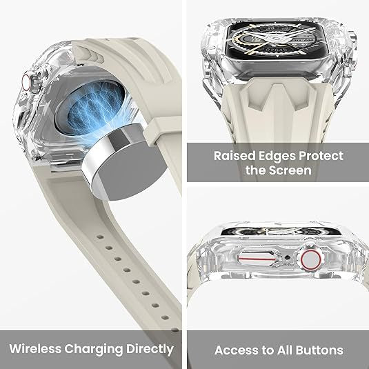 Transparent PC+TPU Sports Watch Strap & Case for Smart Watch - Raised Edge Protection, Wireless Charging Compatible(Red transparent black)