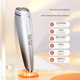 Multi-Function Facial Beauty Device - 6 Modes, 3 Intensity Levels, LED Therapy & Magnetic Charging(red) - Front View