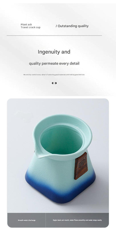 Artisan Ceramic Tea Pot with Built-in Strainer - 280ml, Gradient Finish & Wooden Accents(Blue+green)