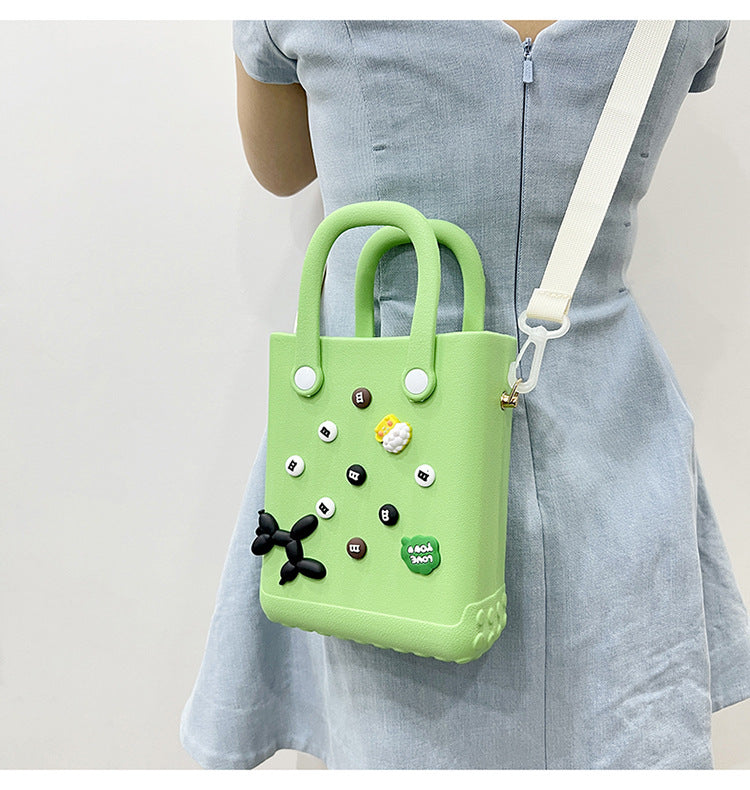EVA Large Capacity Crossbody & Handbag - Customizable with Charms, Lightweight & Versatile, Khaki (with DIY accessories)
